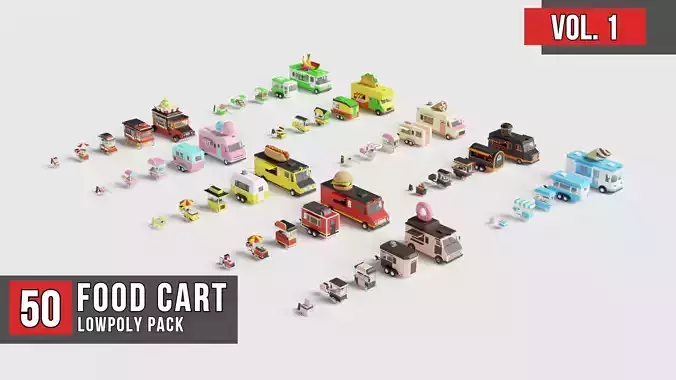 Food Cart Pack Collection Low-poly 3D model