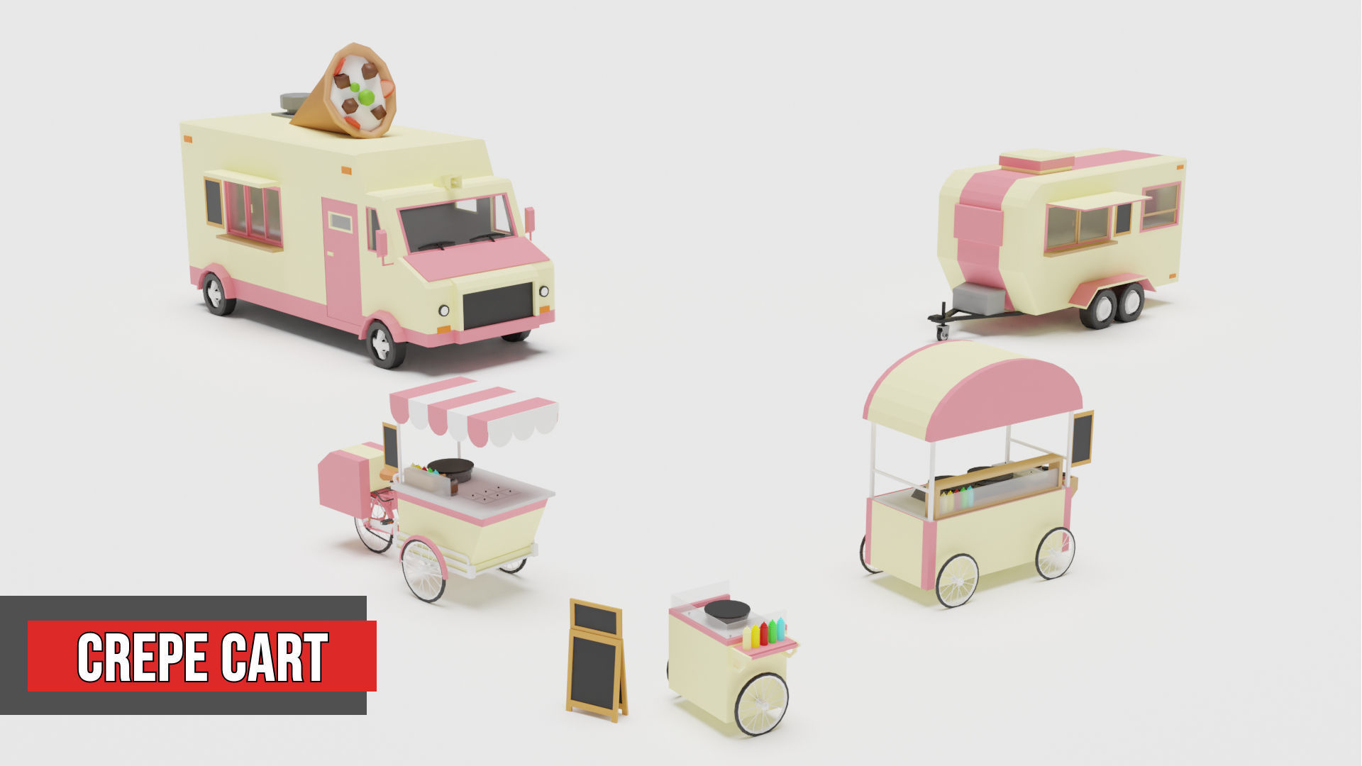 Food Cart Pack Collection Low-poly 3D model_29