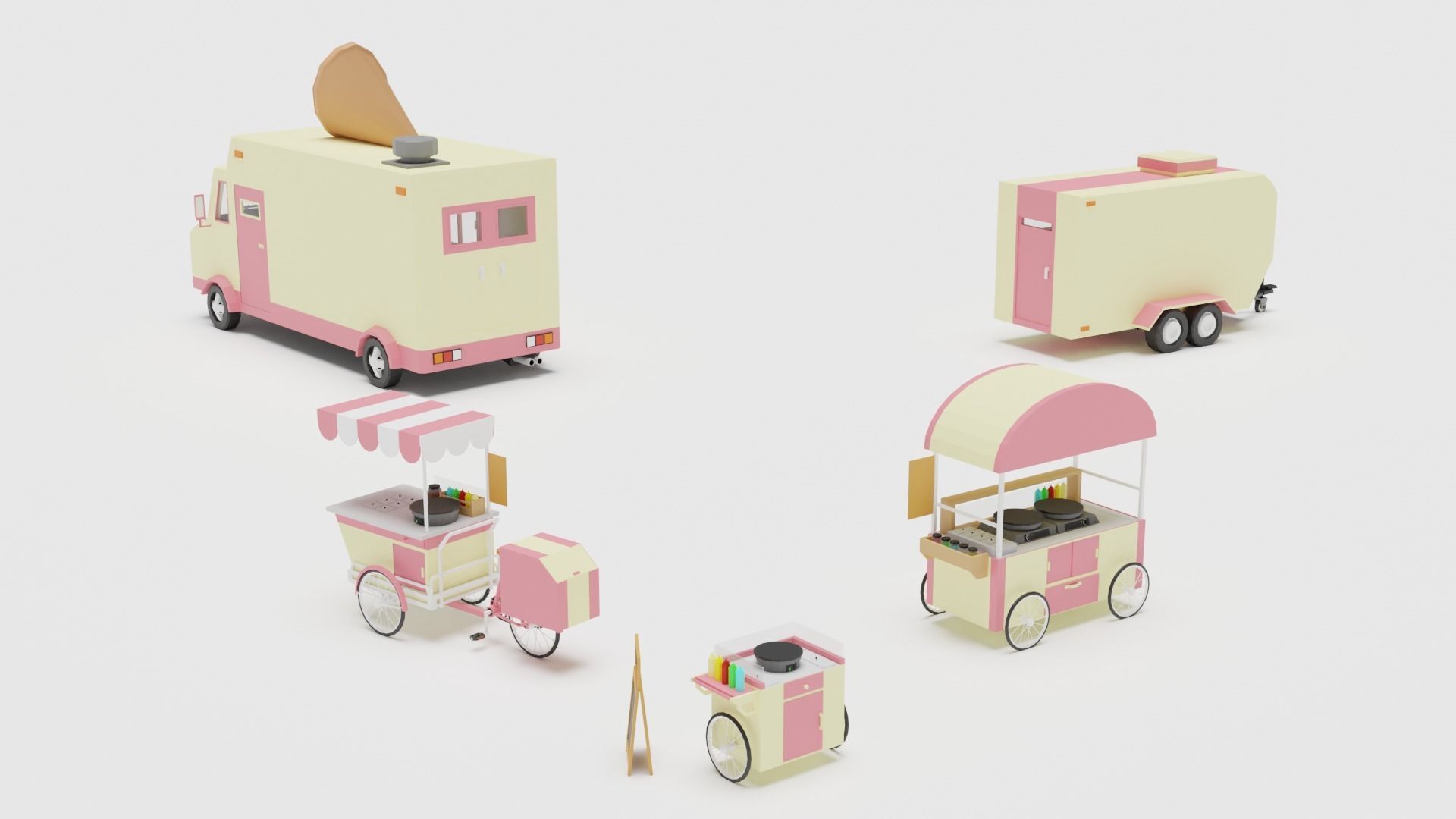 Food Cart Pack Collection Low-poly 3D model_31