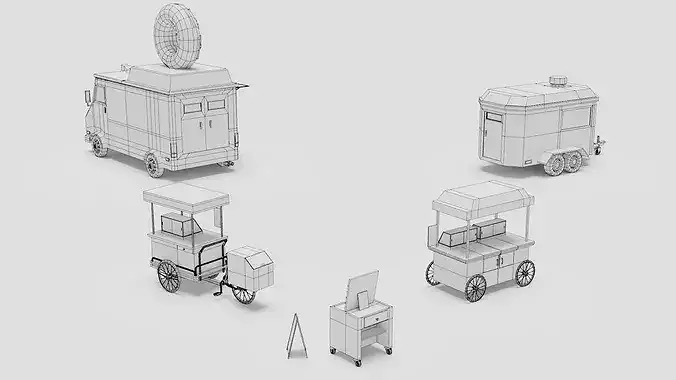 Food Cart Pack Collection Low-poly 3D model 5