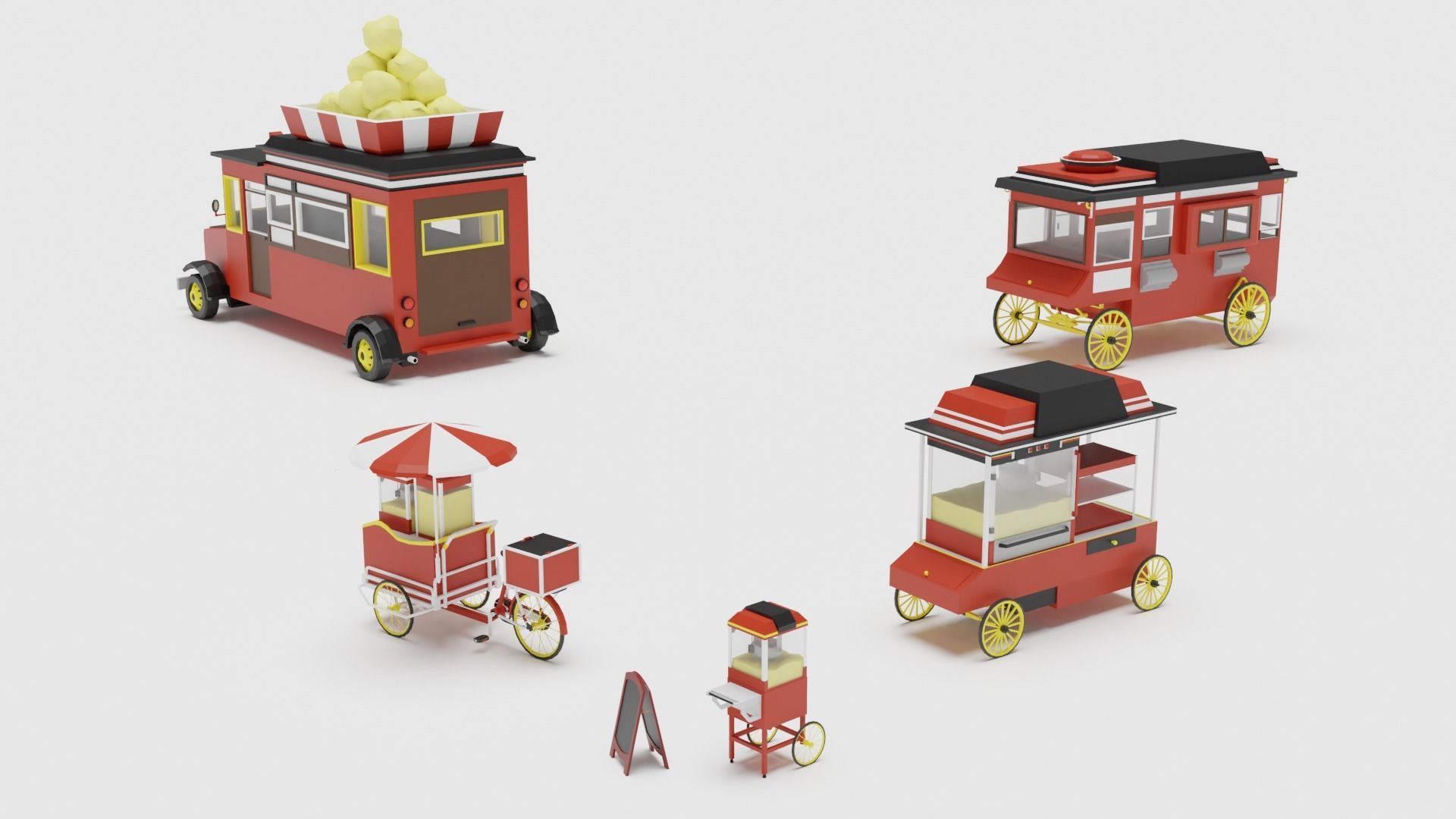 Food Cart Pack Collection Low-poly 3D model_19