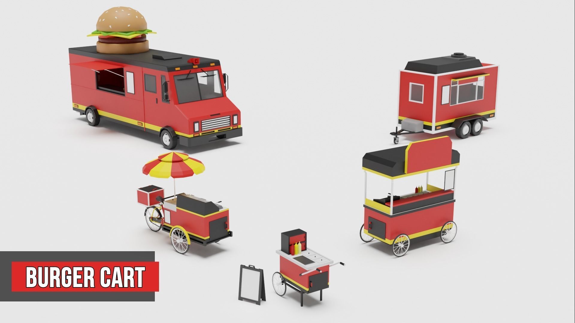 Food Cart Pack Collection Low-poly 3D model_5