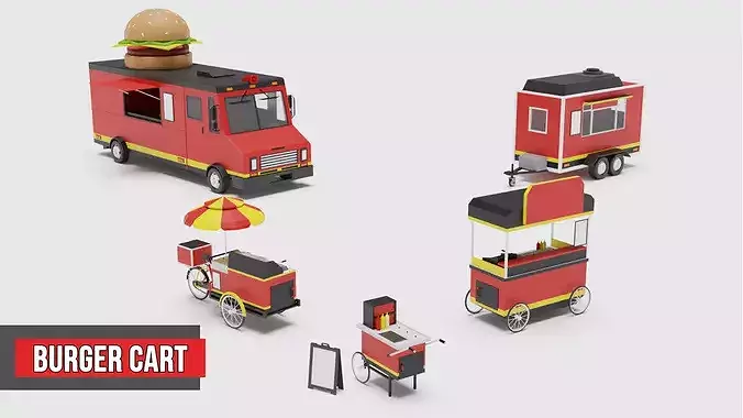 Food Cart Pack Collection Low-poly 3D model 6