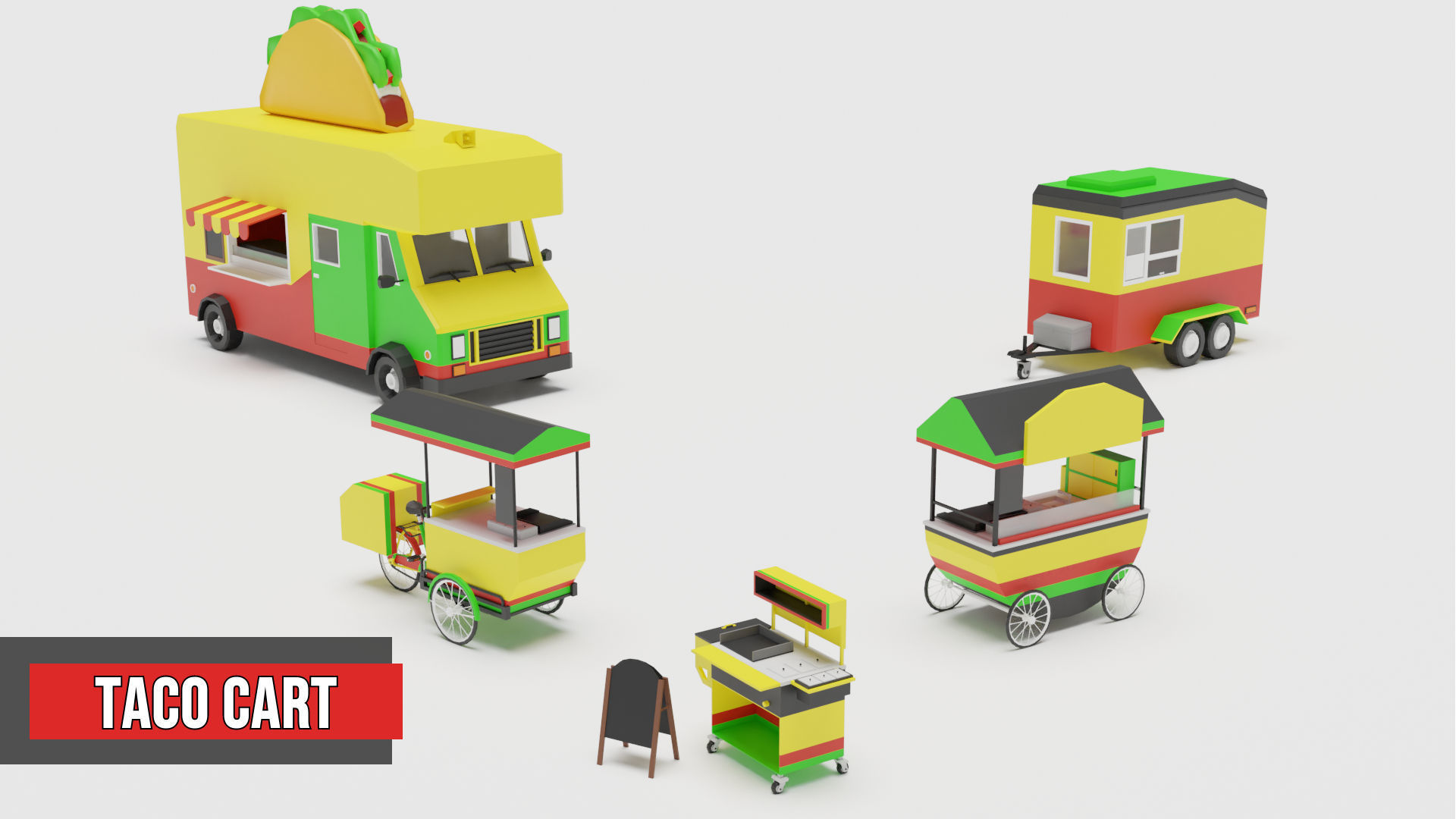 Food Cart Pack Collection Low-poly 3D model_33