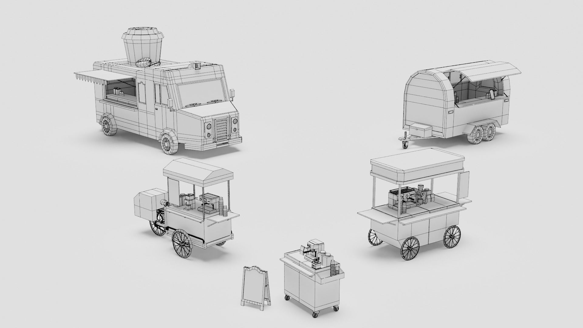 Food Cart Pack Collection Low-poly 3D model_26