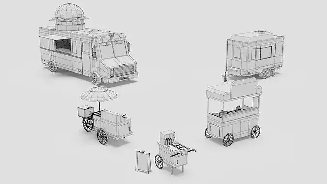Food Cart Pack Collection Low-poly 3D model 7