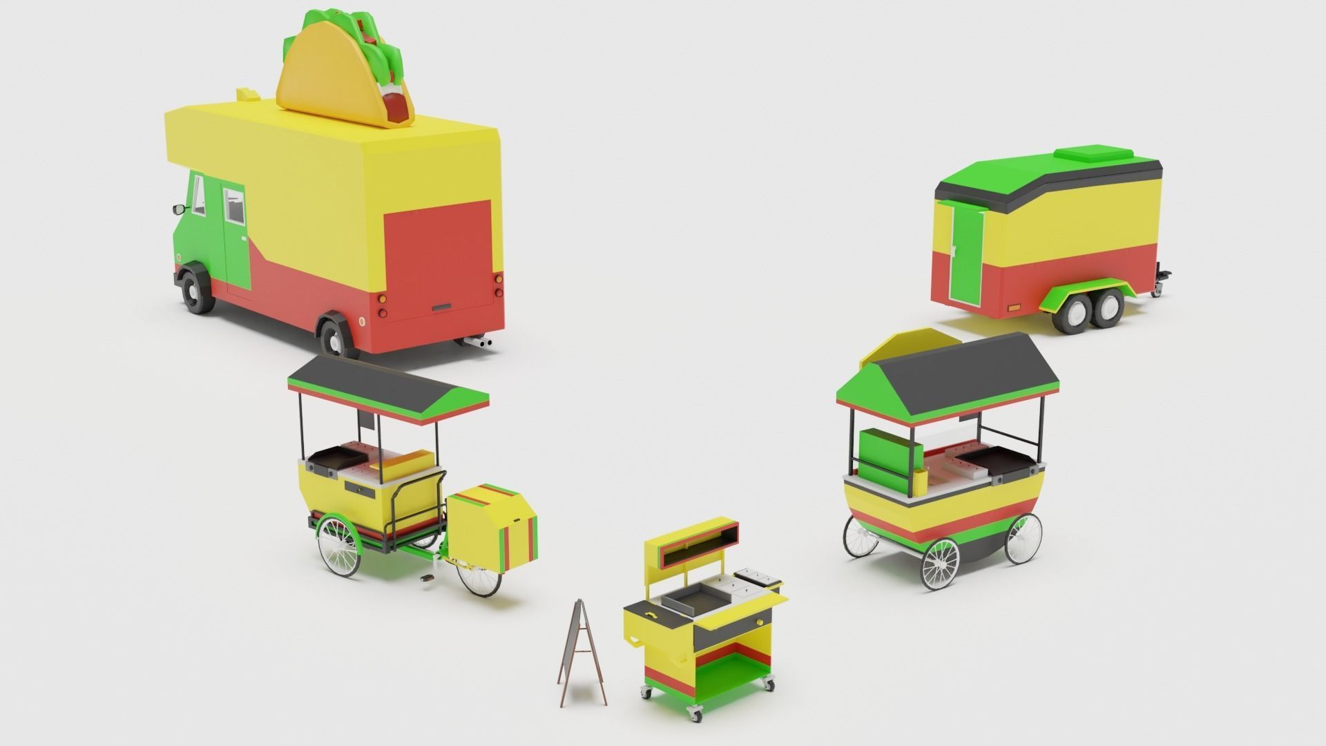 Food Cart Pack Collection Low-poly 3D model_35