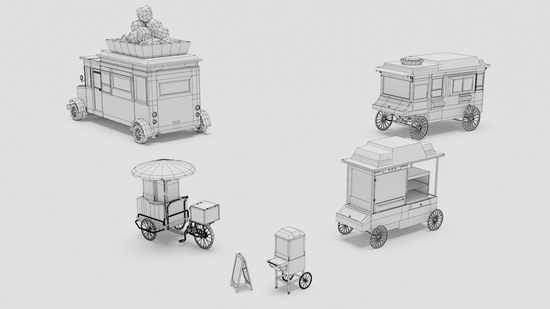 Food Cart Pack Collection Low-poly 3D model_20
