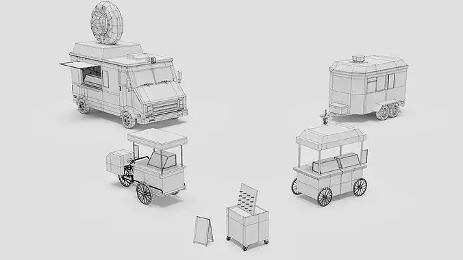 Food Cart Pack Collection Low-poly 3D model 3