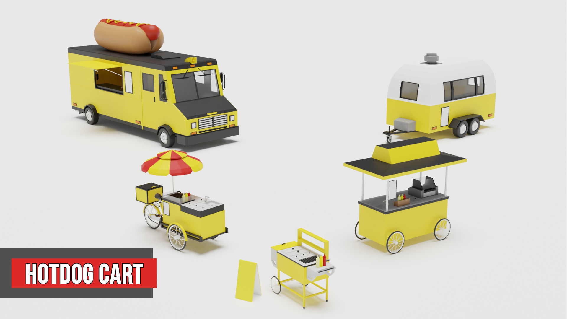 Food Cart Pack Collection Low-poly 3D model_9