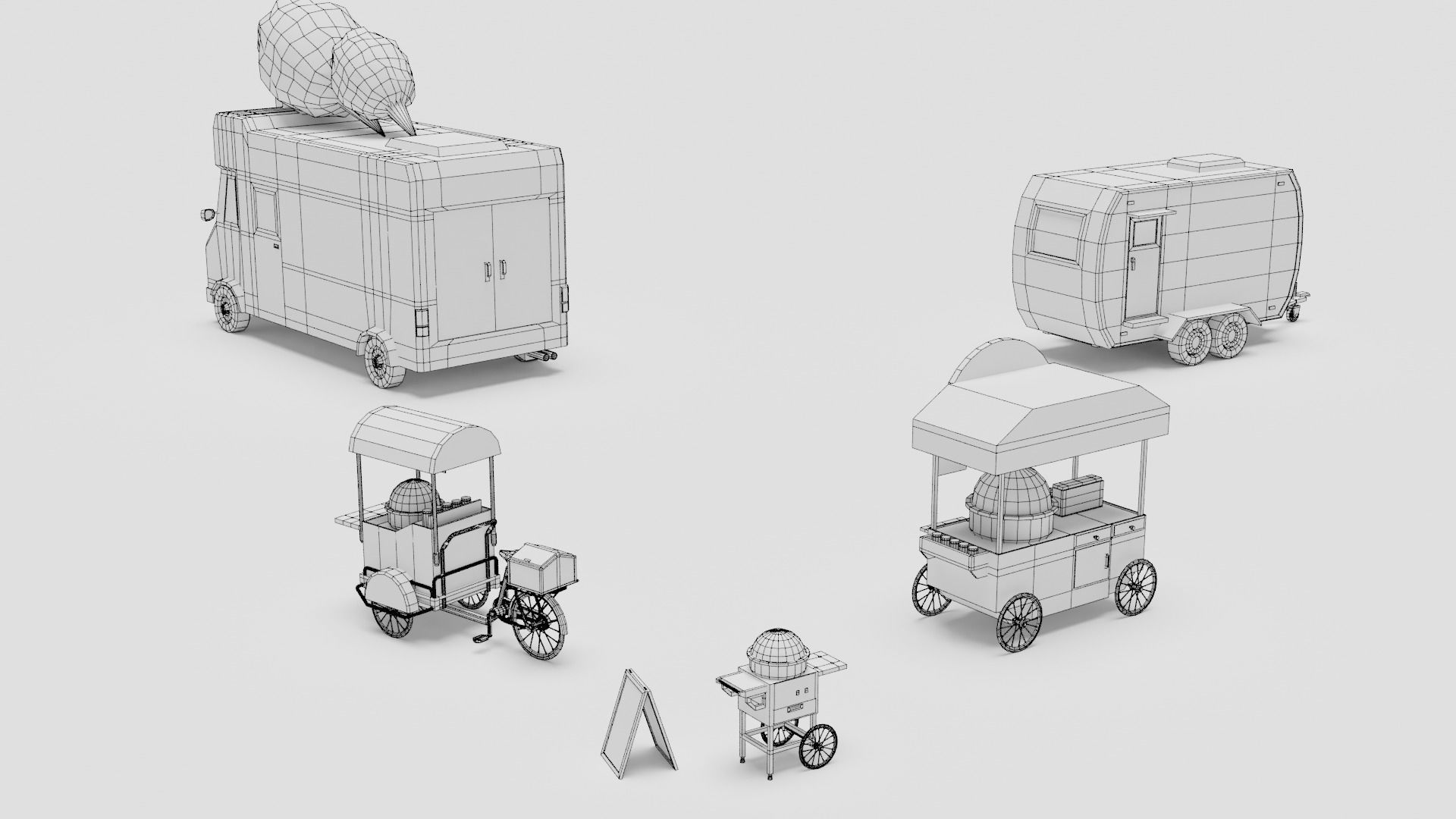 Food Cart Pack Collection Low-poly 3D model_16