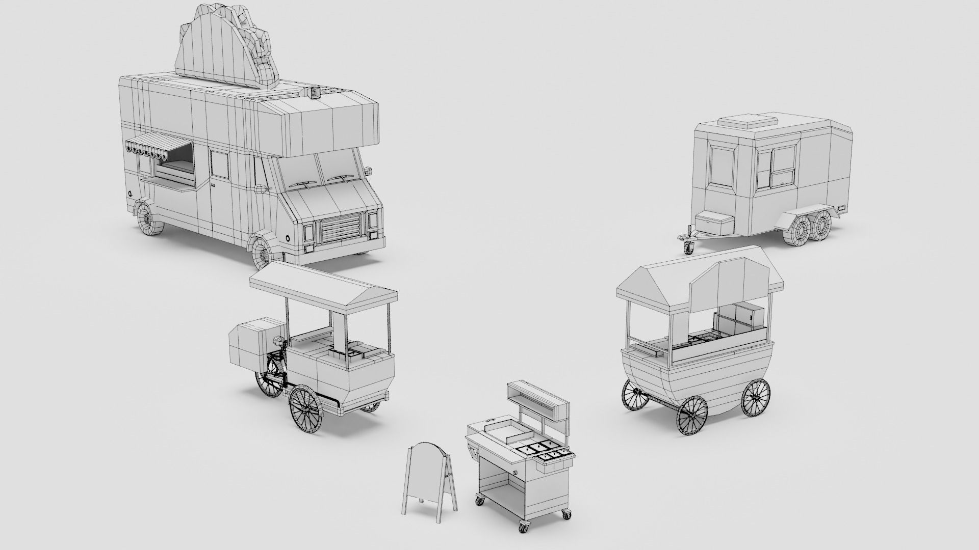 Food Cart Pack Collection Low-poly 3D model_34
