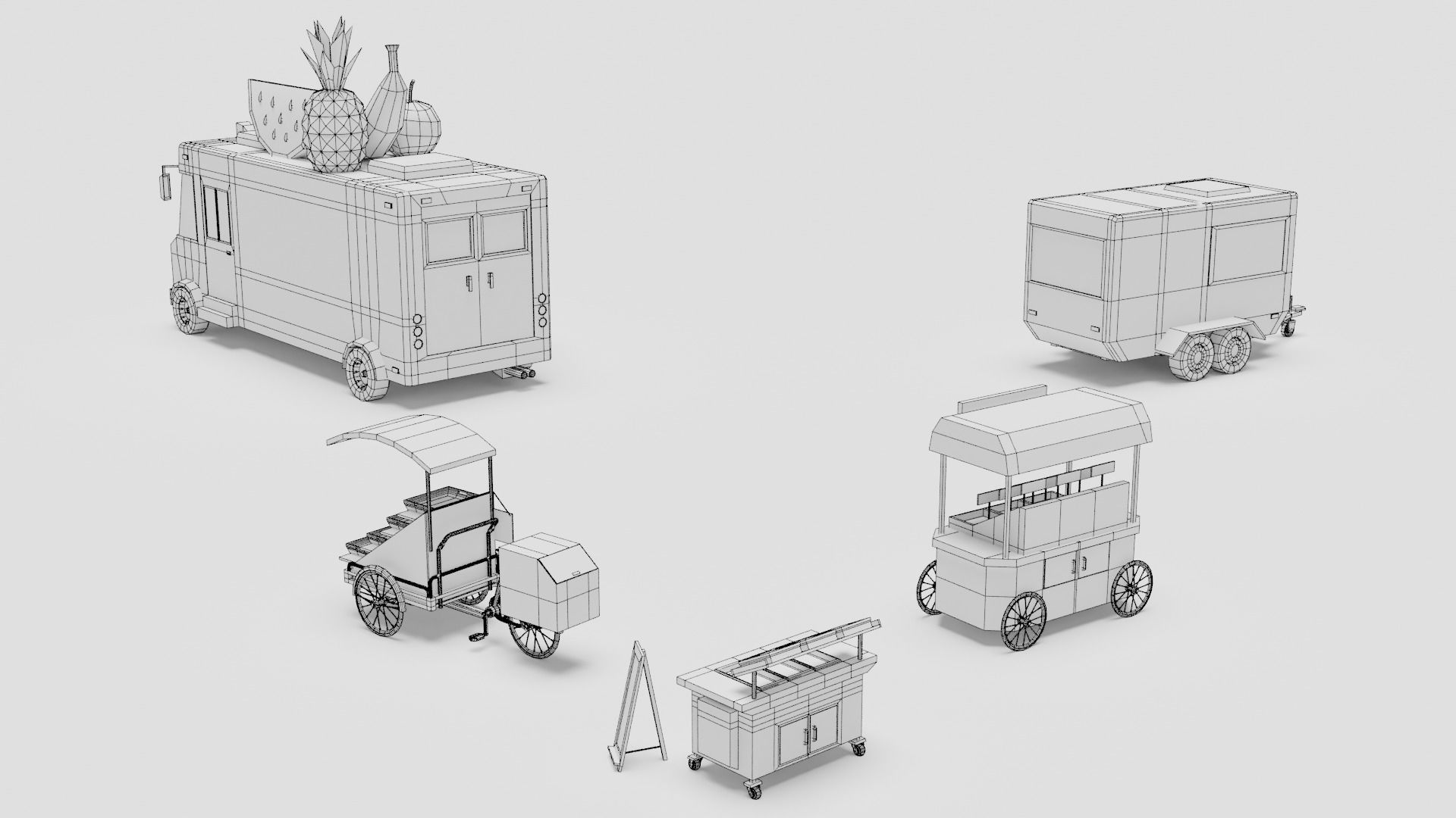 Food Cart Pack Collection Low-poly 3D model_40