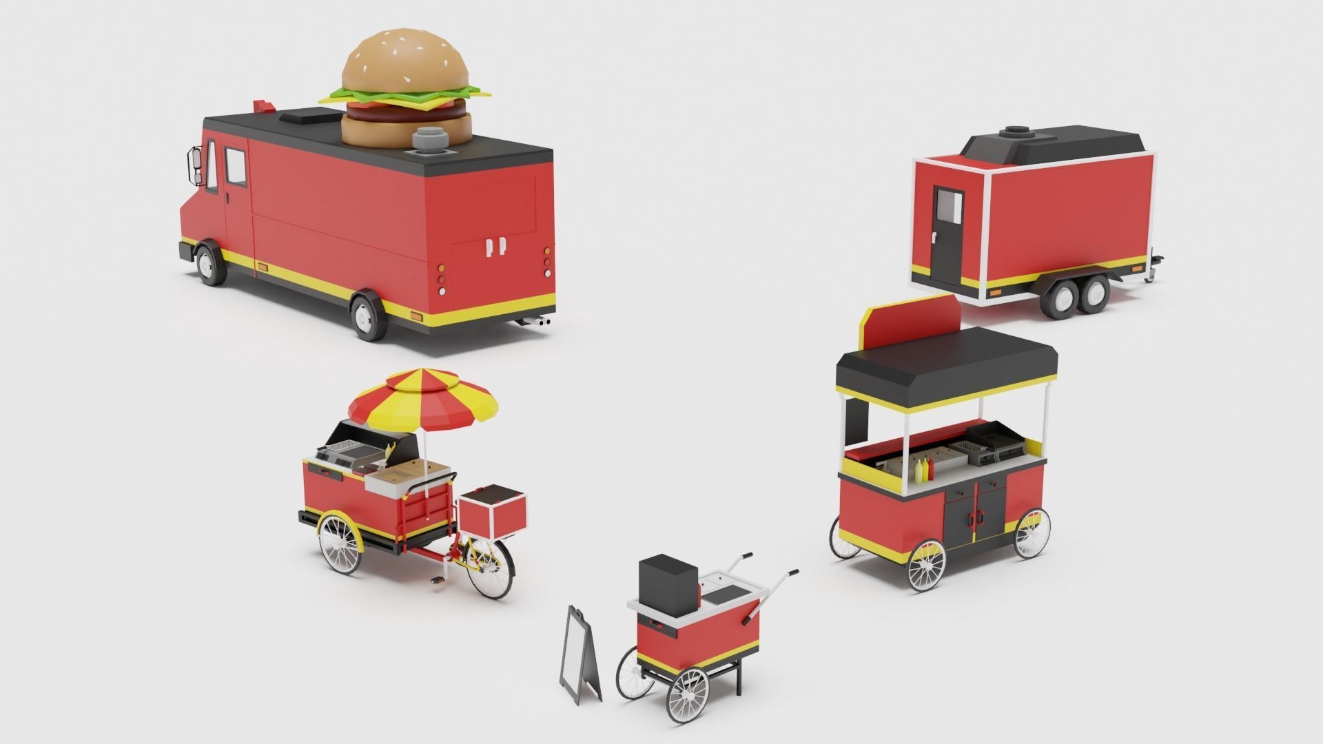 Food Cart Pack Collection Low-poly 3D model_7