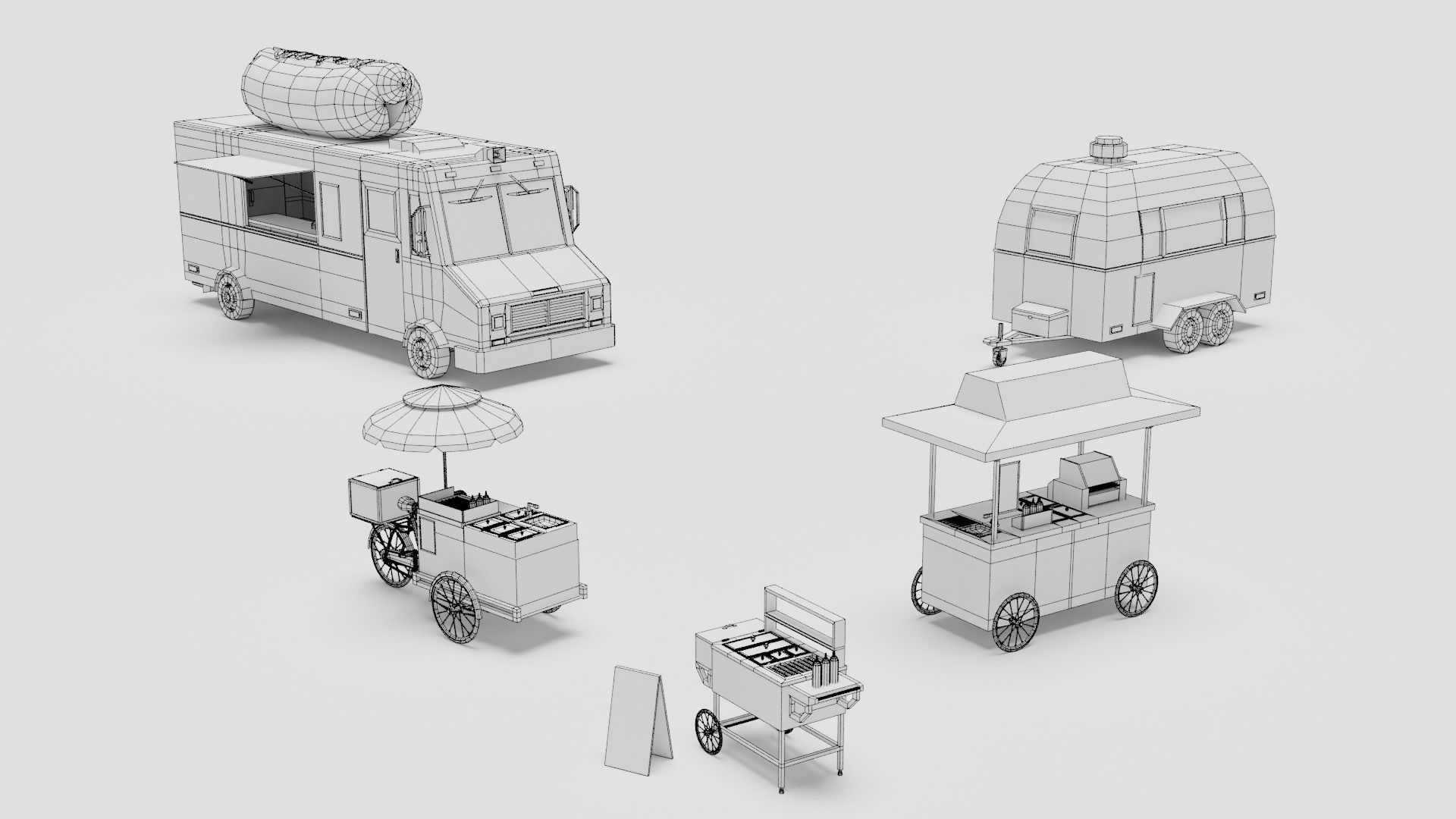 Food Cart Pack Collection Low-poly 3D model_10