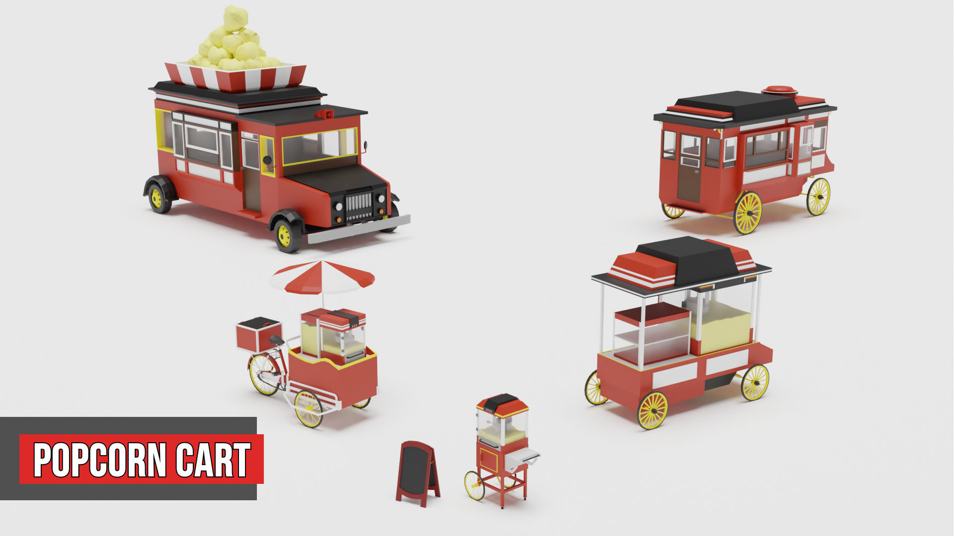 Food Cart Pack Collection Low-poly 3D model_17