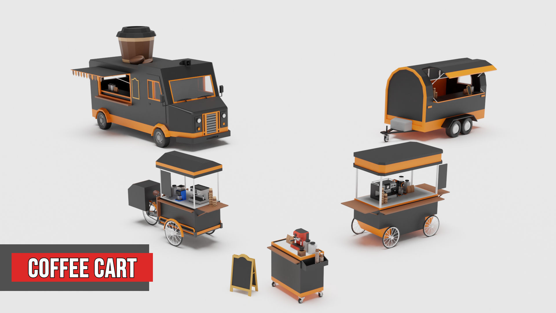 Food Cart Pack Collection Low-poly 3D model_25