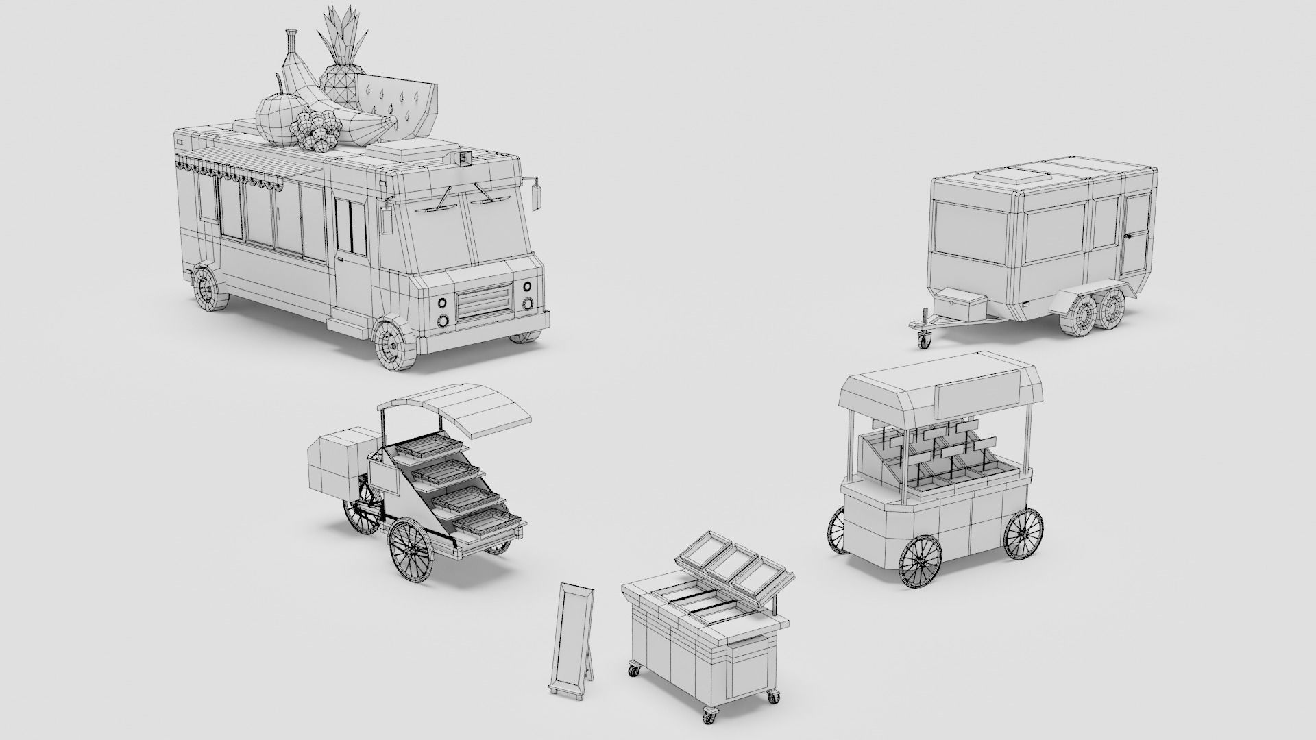 Food Cart Pack Collection Low-poly 3D model_38