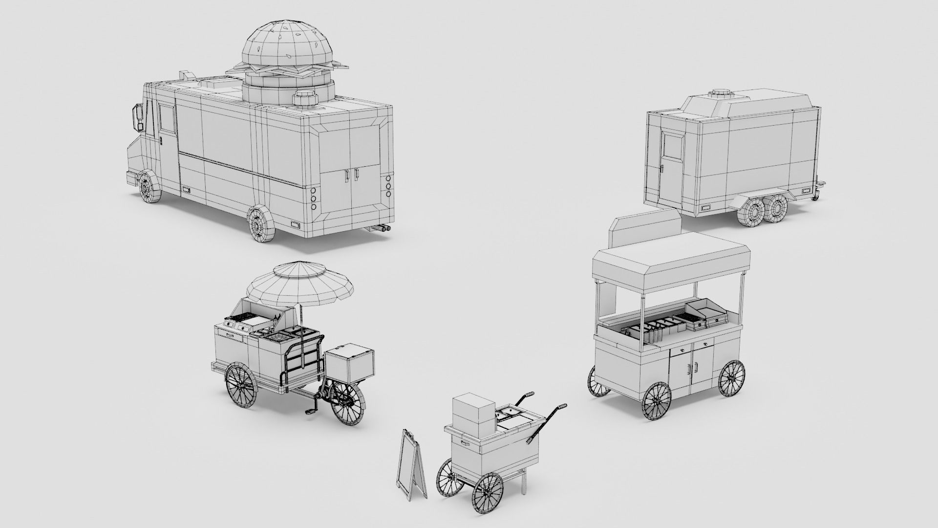 Food Cart Pack Collection Low-poly 3D model_8