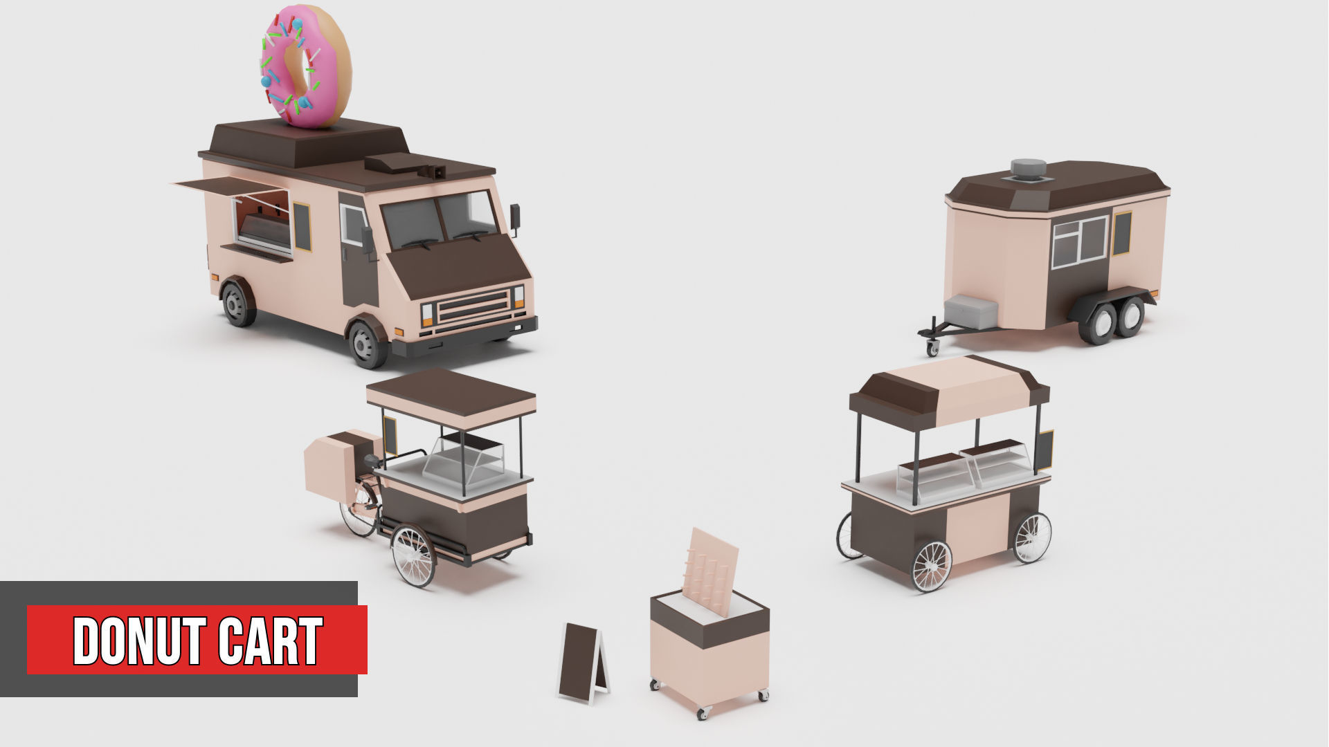 Food Cart Pack Collection Low-poly 3D model_1