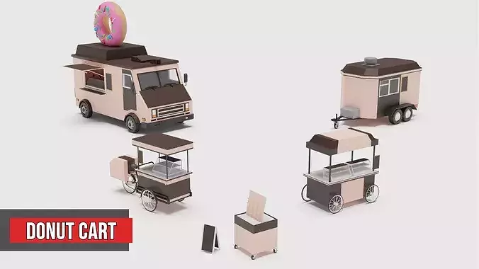 Food Cart Pack Collection Low-poly 3D model 2