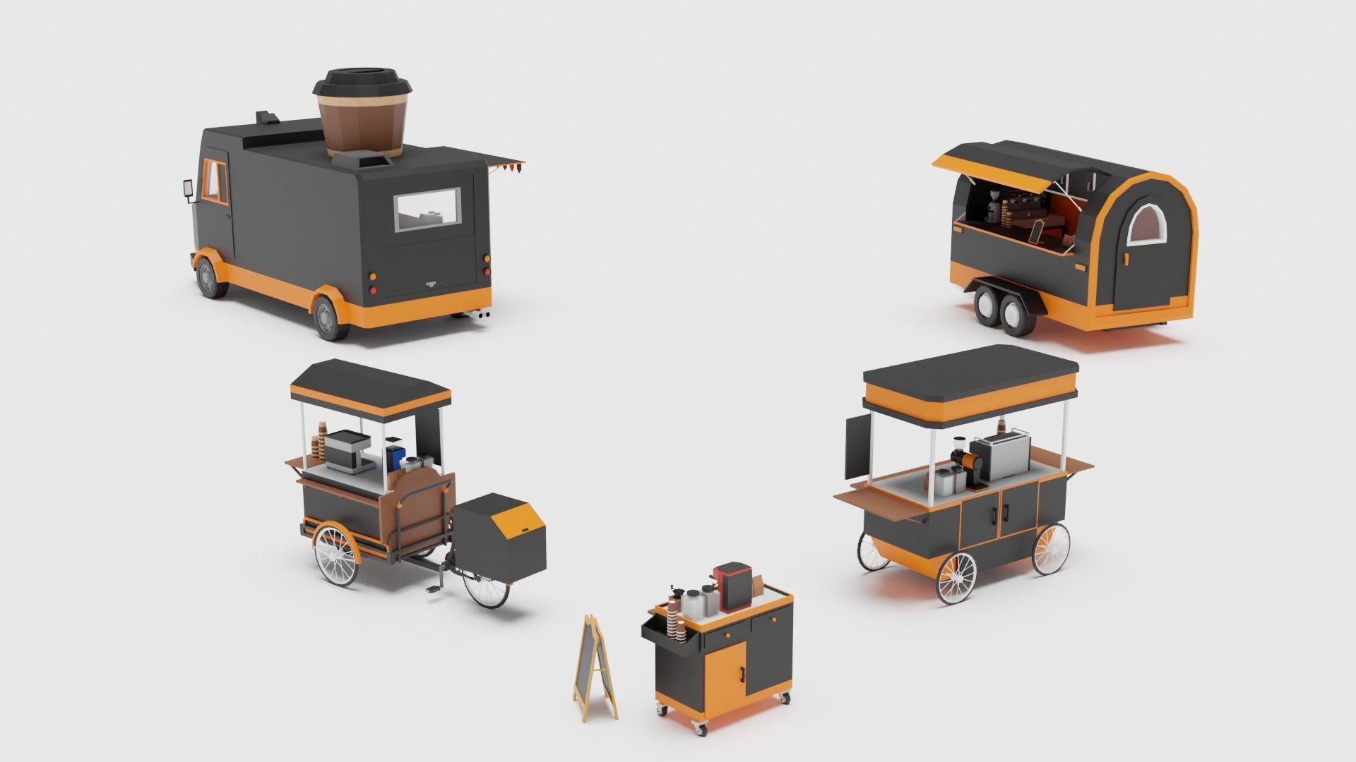Food Cart Pack Collection Low-poly 3D model_27