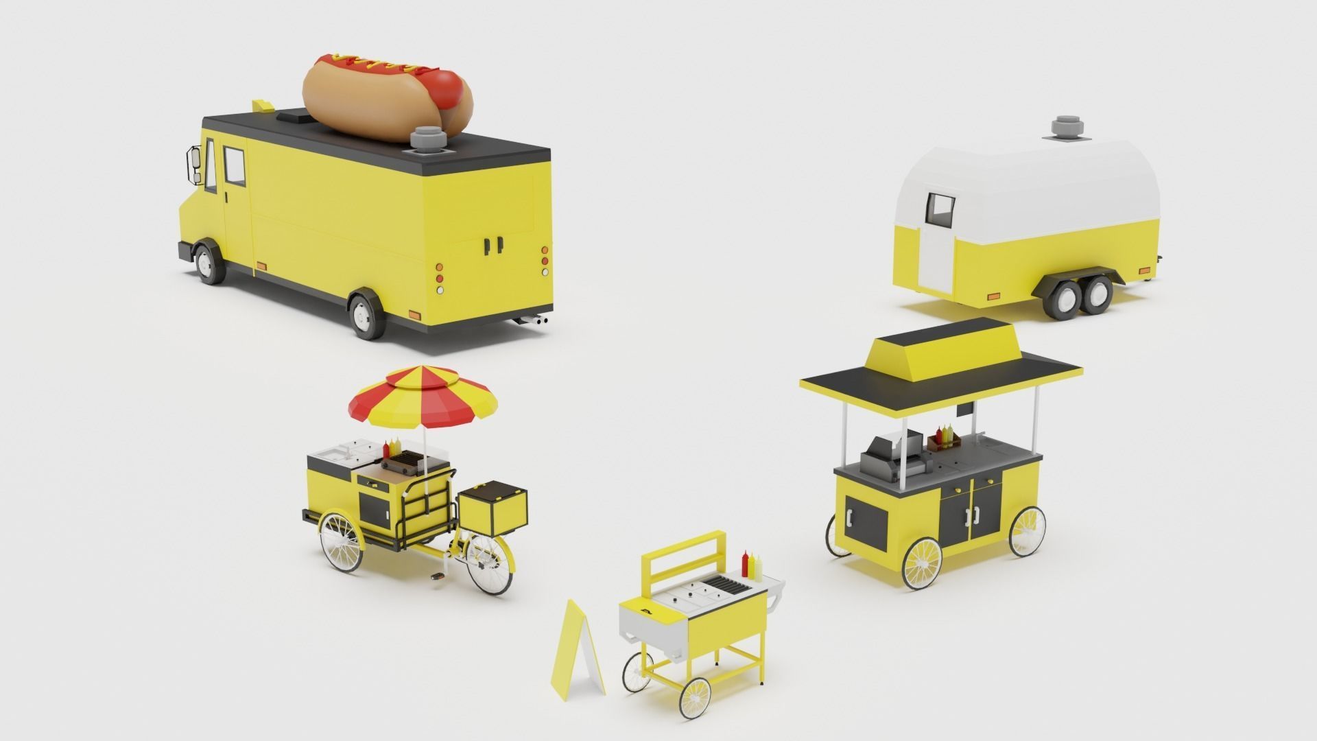 Food Cart Pack Collection Low-poly 3D model_11