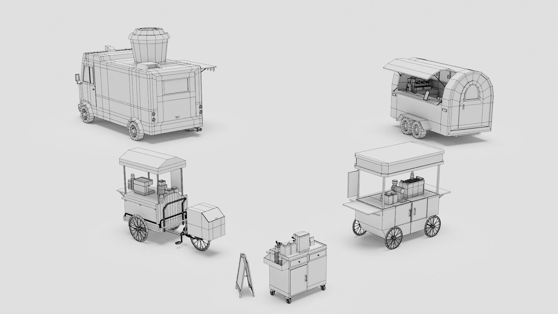 Food Cart Pack Collection Low-poly 3D model_28