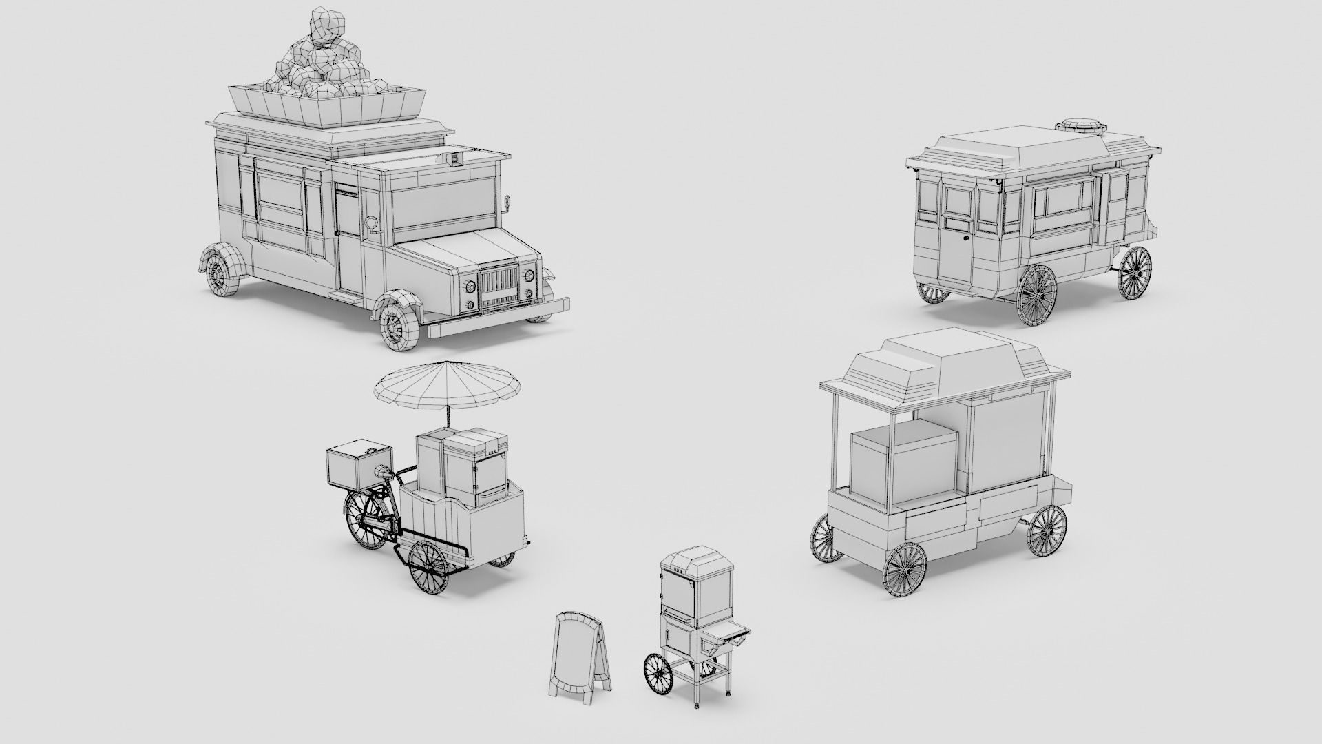 Food Cart Pack Collection Low-poly 3D model_18