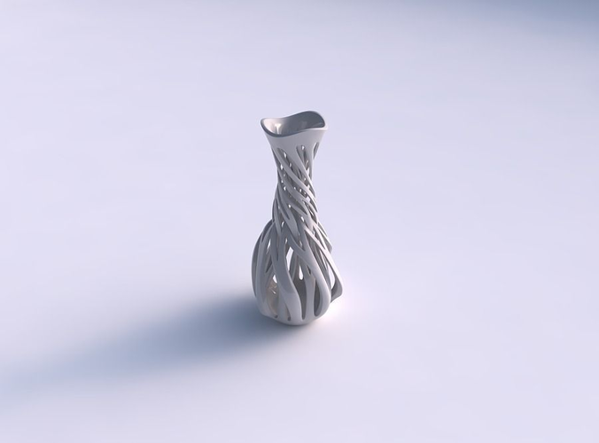 Vase twisted spherical bottom with intertwining lines twisted and tapered wavy