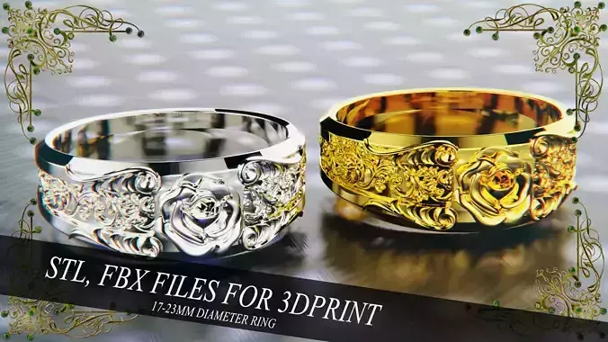 Ring with floral ornament for 3d Printing 3D print model