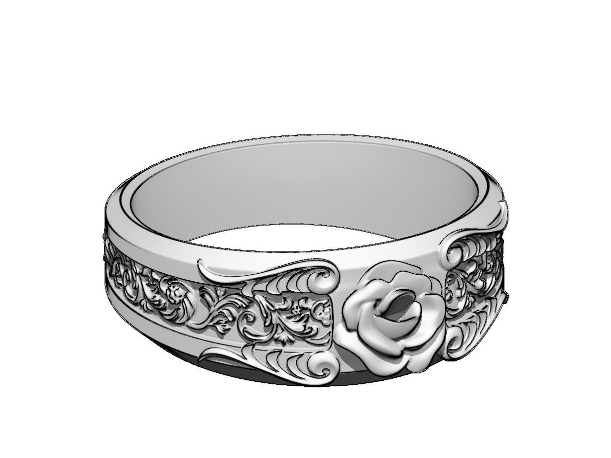 Ring with floral ornament for 3d Printing 3D print model_9