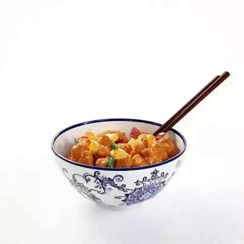 Porcelain Bowl With Food And Chopsticks