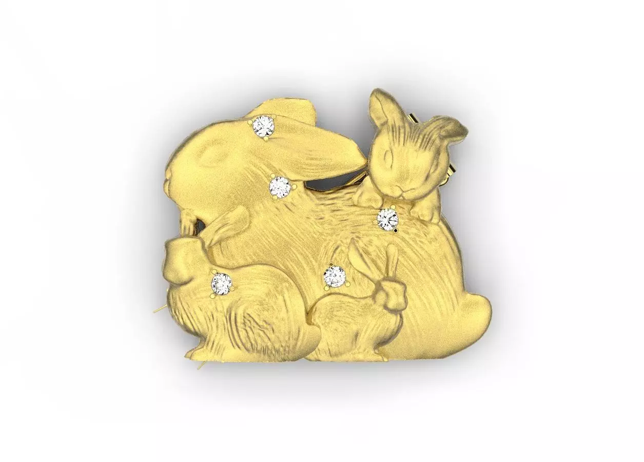 Brooch with rabbits 3D print model