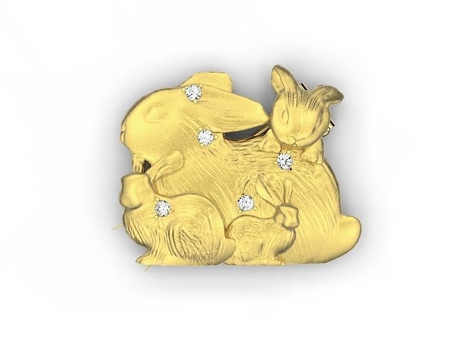 Brooch with rabbits 3D print model