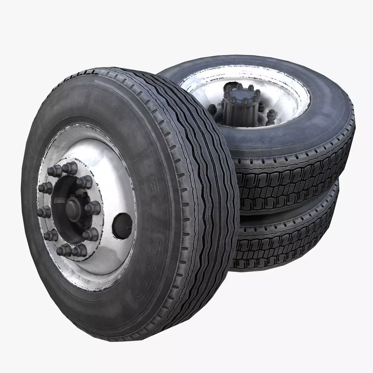 Heavy truck steel wheels PBR Low-poly 3D model
