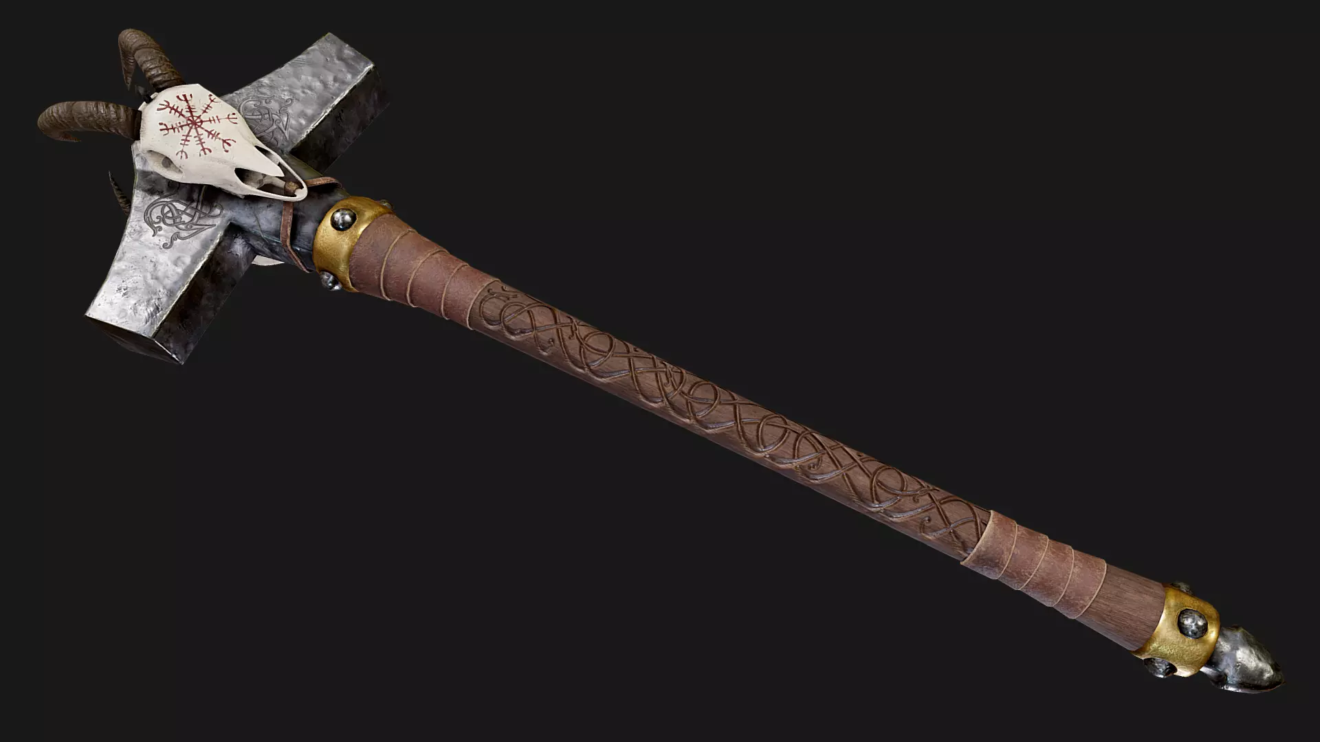 Two Handed Mjolnir Low-poly 3D model_0