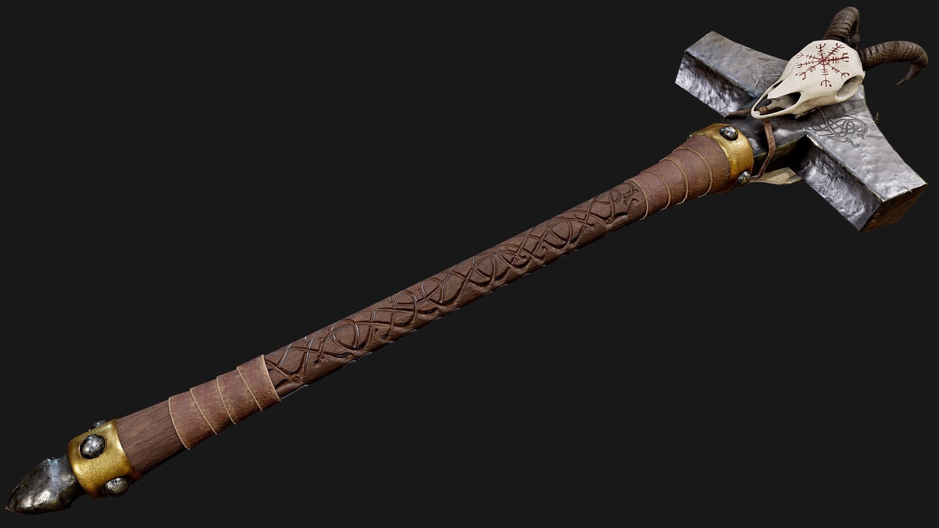 Two Handed Mjolnir Low-poly 3D model_1