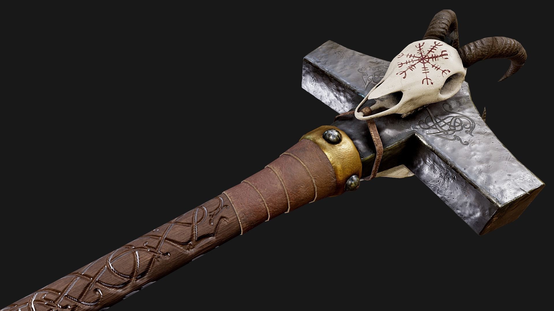 Two Handed Mjolnir Low-poly 3D model_3