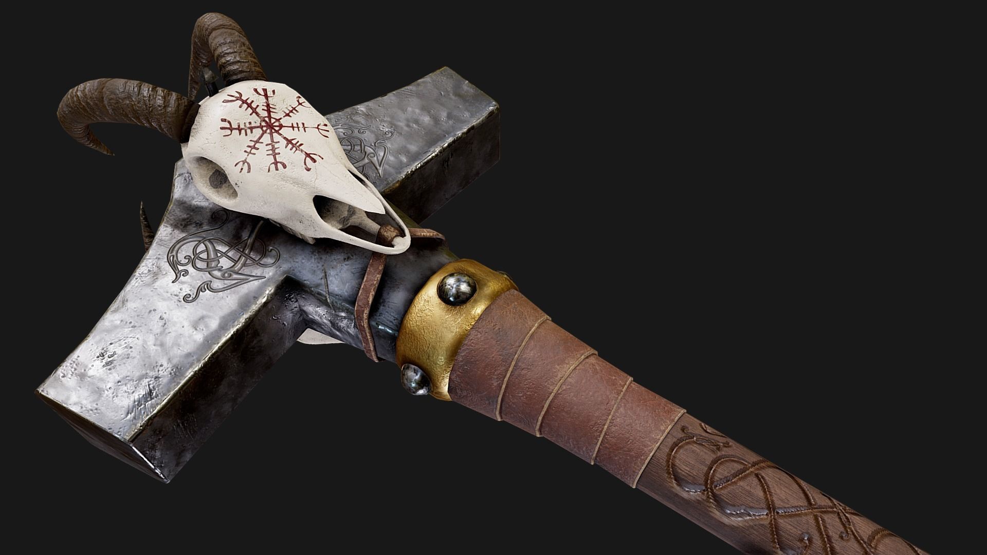 Two Handed Mjolnir Low-poly 3D model_2
