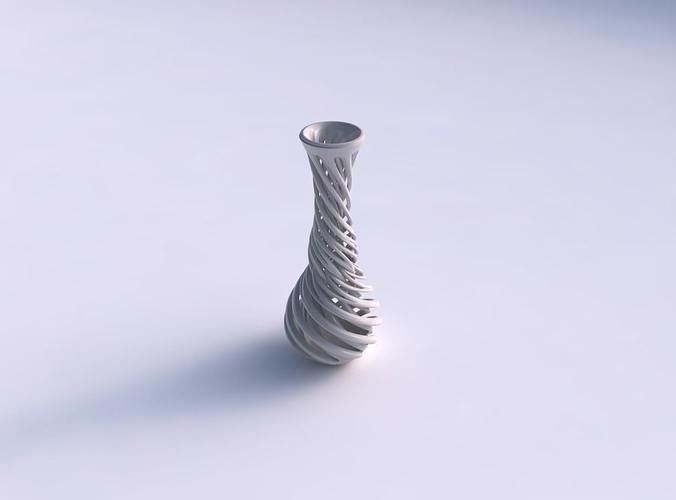 Vase twisted slim spherical bottom with beveled intertwining lines very twisted and tapered