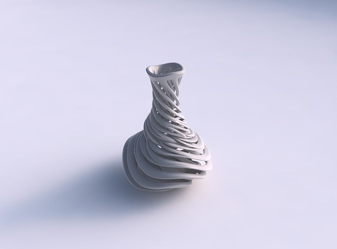 Vase twisted slim spherical bottom with beveled intertwining lines very twisted and tapered 2 wavy