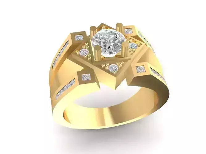 Luxury Geometric Diamond Men Ring 3D Model   2008