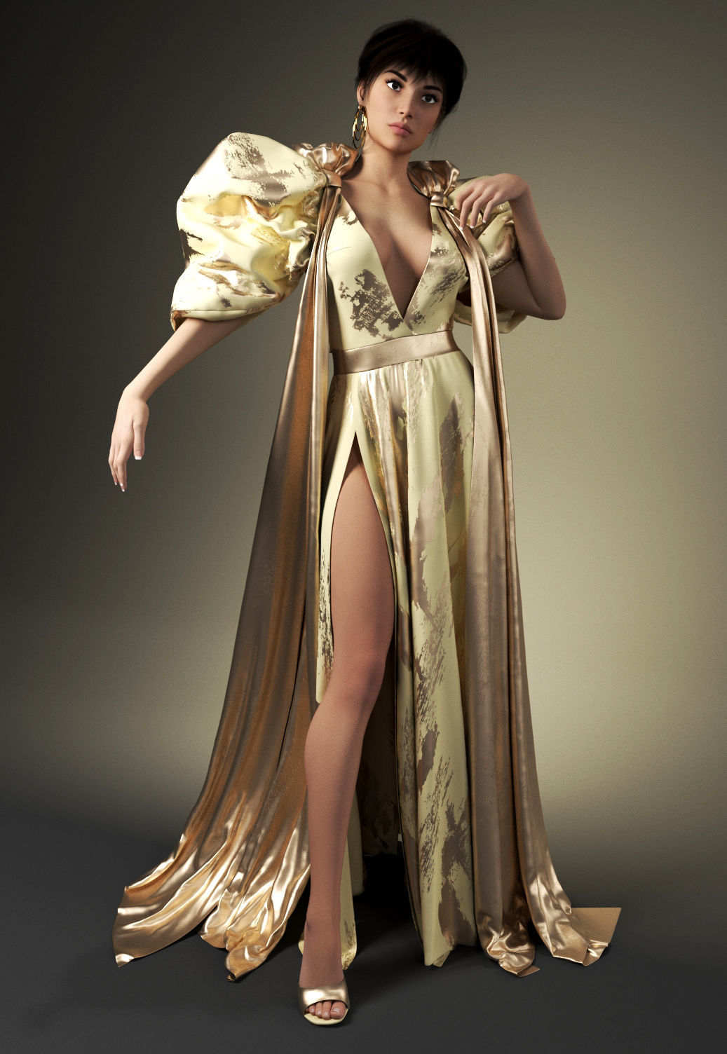 Mdoren evening dress Marvelous Designer an 3DS max 3D model 3D model_1