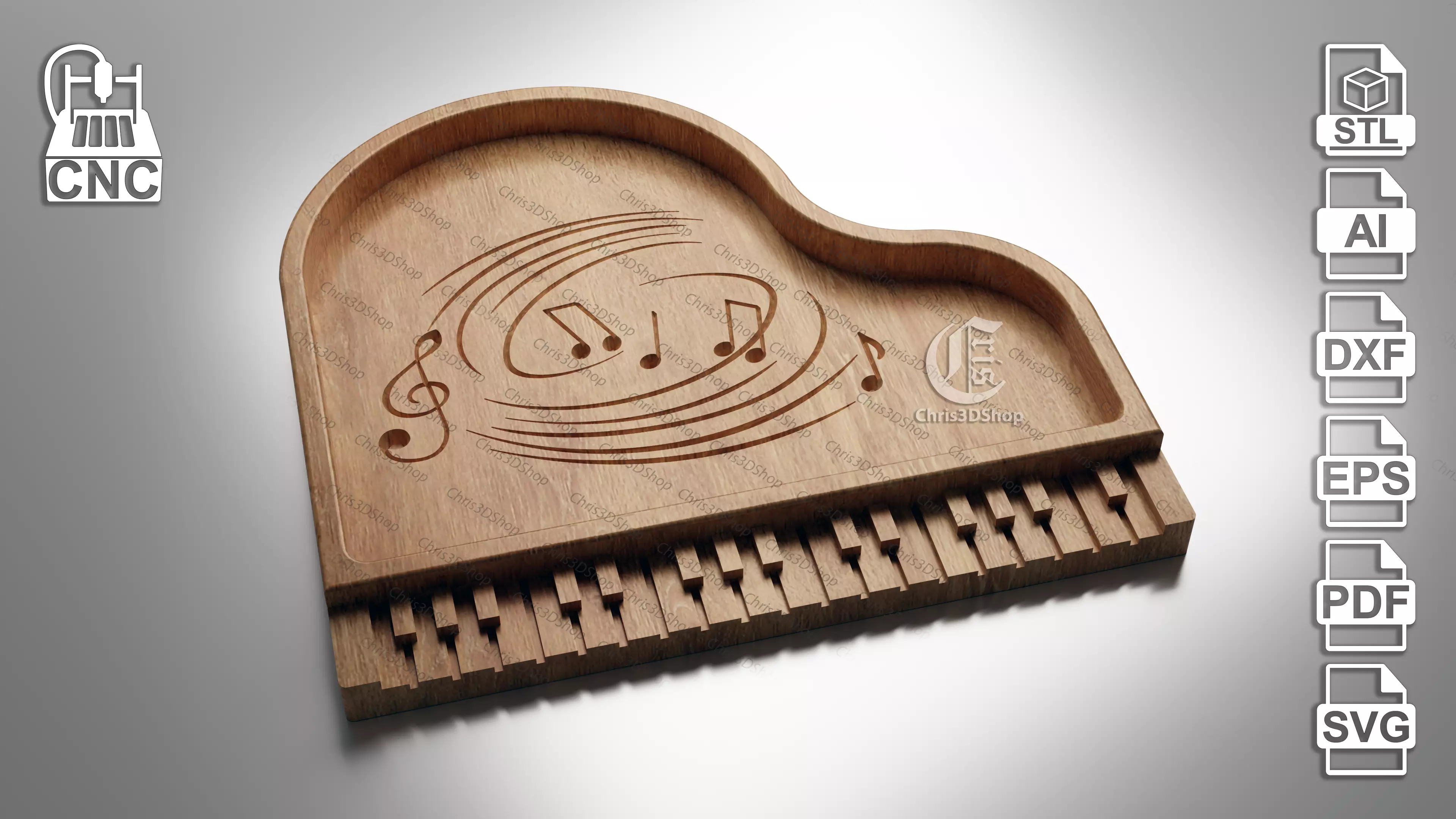 3D STL file and vector files for CNC and 3d Printers Piano Tray 3D model_0