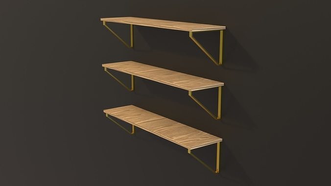 Shelf wooden with metal frame Low-poly 3D model