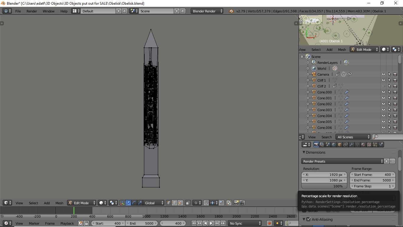 Obelisk in desert with palm trees 3D model_5