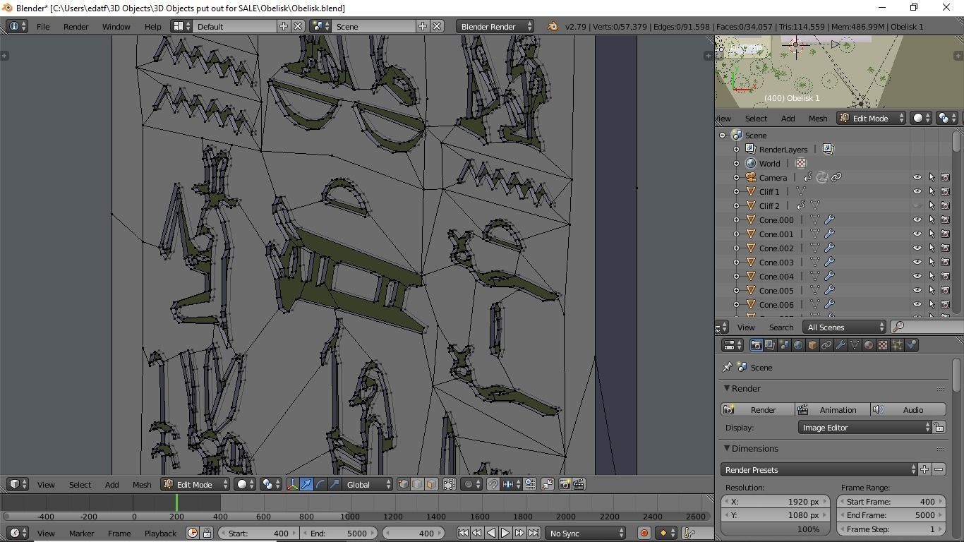 Obelisk in desert with palm trees 3D model_10