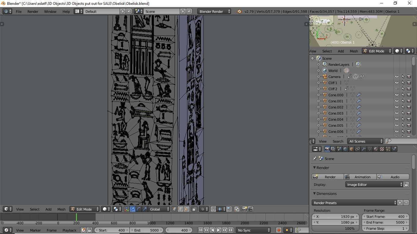 Obelisk in desert with palm trees 3D model_9