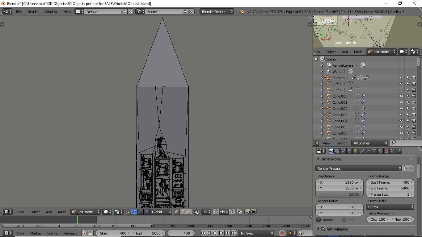 Obelisk in desert with palm trees 3D model_6